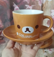 Bộ ly dĩa sứ gấu Rilakkuma siêu cute 360ml - bộ ly kèm dĩa bánh hình gấu Rilakkuma