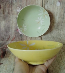 Bộ 2 tô sứ thân thấp 18cm in hoa nổi cao cấp - tô sứ nhiều màu in hoa nổi