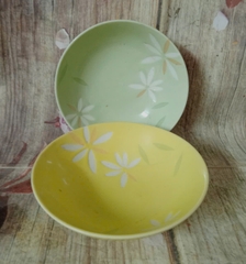 Bộ 2 tô sứ thân thấp 18cm in hoa nổi cao cấp - tô sứ nhiều màu in hoa nổi