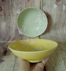 Bộ 2 tô sứ thân thấp 18cm in hoa nổi cao cấp - tô sứ nhiều màu in hoa nổi