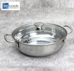 Nồi lẩu inox nắp kính HT-COOK 24cm cao cấp - nồi lẩu inox 24cm
