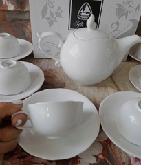 Bộ ấm trà mẫu đơn trắng gốm sứ Minh Long - bộ ấm trà sứ minh long0.7L - bộ bình tách trà sứ trắng minh long