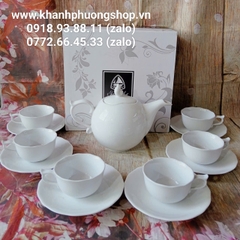 Bộ ấm trà mẫu đơn trắng gốm sứ Minh Long - bộ ấm trà sứ minh long0.7L - bộ bình tách trà sứ trắng minh long