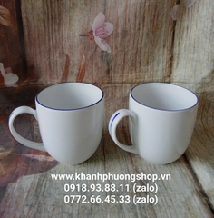 Ly sứ Minh Long viền xanh dương 0.4L - ly sứ trắng minh long