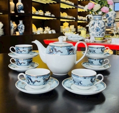 bộ ấm trà Tứ Linh viền vàng sứ Minh Long - bộ ấm trà tứ linh sứ minh long