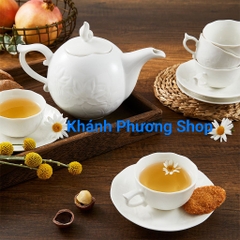 Bộ ấm trà Sen trắng 0.7L gốm sứ Minh Long - bộ ấm trà mẫu đơn sứ minh long