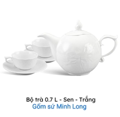 Bộ ấm trà Sen trắng 0.7L gốm sứ Minh Long - bộ ấm trà mẫu đơn sứ minh long