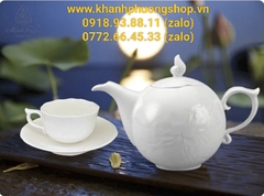 Bộ ấm trà Sen trắng 0.7L gốm sứ Minh Long - bộ ấm trà mẫu đơn sứ minh long