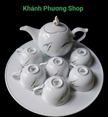 Bộ ấm trà Mẫu Đơn Thanh Trúc 0.7L gốm sứ Minh Long - bộ ấm trà sứ trắng Minh Long