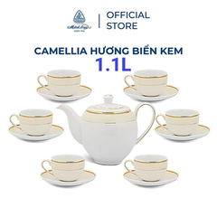 Bộ ấm trà sứ Minh Long Hương Biển Kem 1.1L - bộ ấm uống trà hương biển kem 1.1L