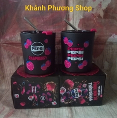 Ly thủy tinh có nắp kèm ống hút cao cấp quà tặng Pepsi 350ml