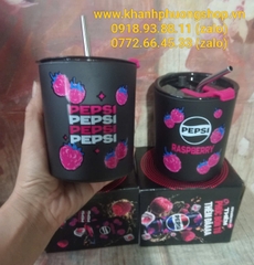 Ly thủy tinh có nắp kèm ống hút cao cấp quà tặng Pepsi 350ml