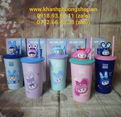 Ly nhựa có nắp mô hình Baby Tree nhiều màu - ly ống hút baby tree 450ml