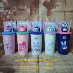 Ly nhựa có nắp mô hình Baby Tree nhiều màu - ly ống hút baby tree 450ml