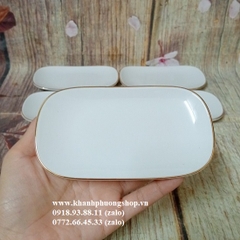 khay để khăn ăn sứ Minh Long viền vàng  - khay để khăn sứ viền vàng