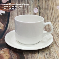 tách uống cà phê capuchino, latte sứ Minh Long màu trắng