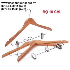 móc áo gỗ có kẹp quần inox 10 cái - móc áo gỗ có kẹp quần