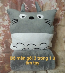 Bộ mền gối 3 trong 1 totoro xám có ủ ấm tay