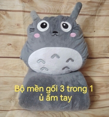 Bộ mền gối 3 trong 1 totoro xám có ủ ấm tay