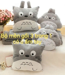 Bộ mền gối 3 trong 1 totoro xám có ủ ấm tay