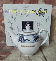 Bình trà Tứ Linh 0.8L gốm sứ Minh Long in logo quà tặng