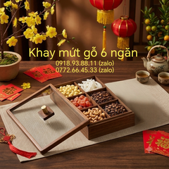 Khay đựng bánh mứt 6 ngăn bằng gỗ - khay đựng mứt gỗ 6 ngăn