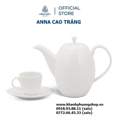 bộ ấm trà Anna Cao trắng sứ Minh Long - bộ bình tách trà Anna Cao sứ Minh Long