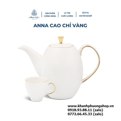 bộ ấm trà Anna Cao trắng sứ Minh Long - bộ bình tách trà Anna Cao sứ Minh Long