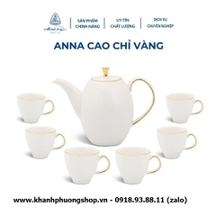 bộ ấm trà Anna Cao trắng sứ Minh Long - bộ bình tách trà Anna Cao sứ Minh Long