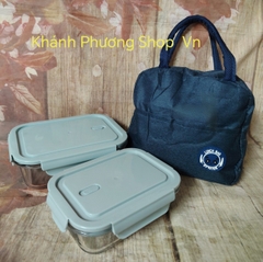 Bộ 2 hộp cơm thủy tinh chia 2 ngăn kèm túi giữ nhiệt