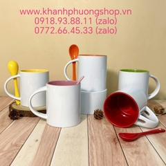 Bộ ly sứ trắng lòng tráng màu kèm muỗng cực xịn