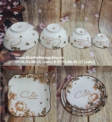 bộ chén tô dĩa sứ Cotton cao cấp, sang trọng - bộ bàn tô chén dĩa sứ đẹp
