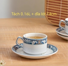 Bộ tách dĩa uống trà Phước Lộc Thọ 0.16L sứ Minh Long