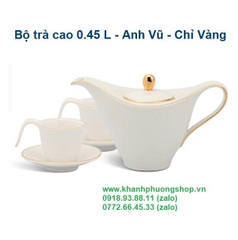 Bộ ấm trà Anh Vũ viền vàng 0.45L gốm sứ Minh Long