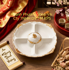 Khay đựng bánh mứt gốm sứ Minh Long viền vàng