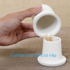Combo 5 hũ tăm sứ có nắp Minh Long
