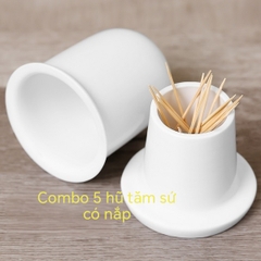 Combo 5 hũ tăm sứ có nắp Minh Long