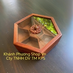 Khay mứt gỗ lục giác 6 ngăn kèm nắp kính cao cấp