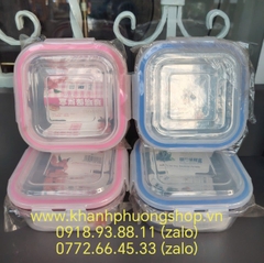 Bộ 3 hộp thủy tinh vuông 520ml kèm túi giữ nhiệt dày