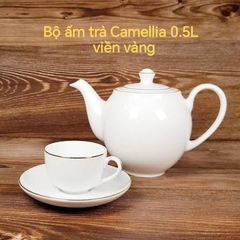 Bộ ấm trà viền vàng 0.5L gốm sứ Minh Long
