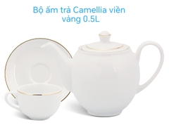 Bộ ấm trà viền vàng 0.5L gốm sứ Minh Long