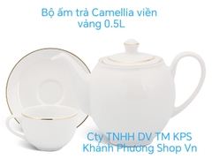 Bộ ấm trà viền vàng 0.5L gốm sứ Minh Long