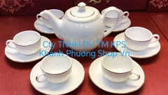 Bộ ấm trà viền vàng 0.5L gốm sứ Minh Long