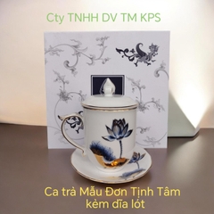 Bộ ca trà Mẫu Đơn Tịnh Tâm Vàng kèm dĩa lót gốm sứ Minh Long