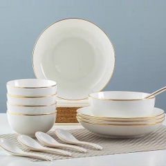 bộ bàn ăn cao cấp viền vàng sứ Minh Long - bộ tô chén dĩa cao cấp viền vàng sứ minh long