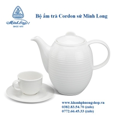 bộ ấm trà Cordon sứ Minh Long 1.3L - bộ ấm trà sứ trắng minh long 1.3L