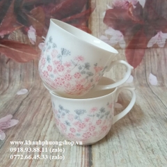 bộ tách sứ uống trà sứ xương hoa nhí màu hồng phấn - bộ tách sứ uống trà kèm dĩa lót