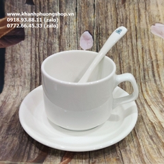 tách uống cà phê capuchino, latte sứ Minh Long màu trắng