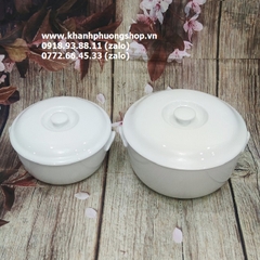 thố sứ có nắp Minh Long 15,18,22cm - thố cơm trắng sứ Minh Long
