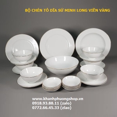 bộ bàn ăn cao cấp viền vàng sứ Minh Long - bộ tô chén dĩa cao cấp viền vàng sứ minh long